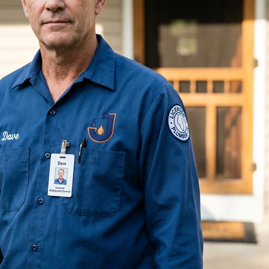 Licensed plumber showing ID badge in Greensburg, KS