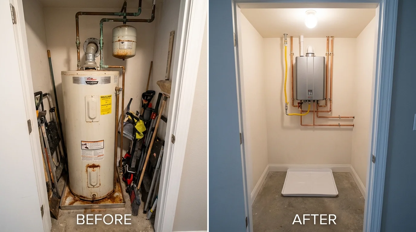 Tank water heater versus wall-mounted tankless unit comparison for Greensburg, KS homeowners